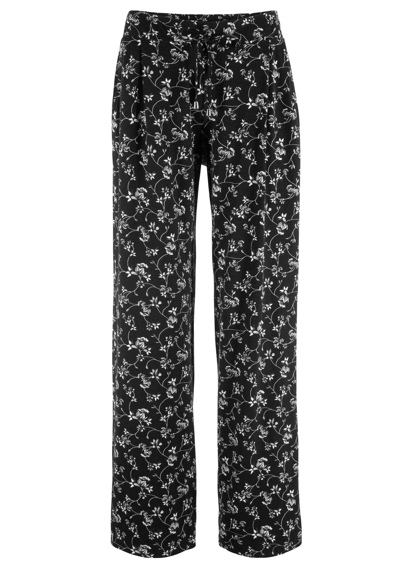 Kalhoty Palazzo z viskózové směsi • černá s květy • bonprix obchod