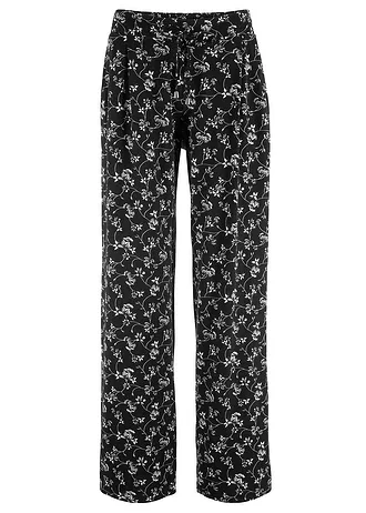 Pantalon palazzo en viscose extensible, Couleur: noir floral