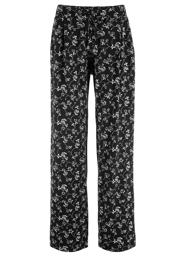 Kalhoty Palazzo z viskózové směsi • černá s květy • bonprix obchod
