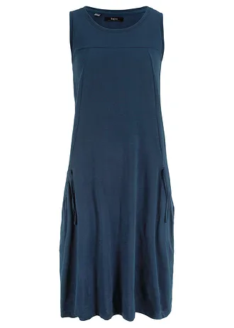 Knielange jurk van katoen-jersey met zakken, Kleur: donkerblauw