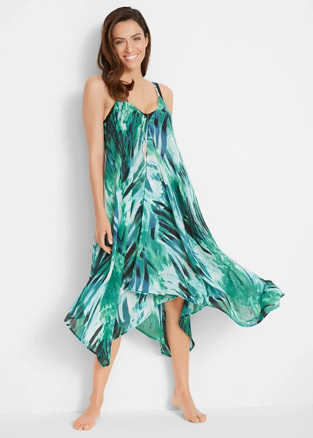 Maxi strandjurk van chiffon • groen-turkoois grafische print • product-page.page-title-suffix