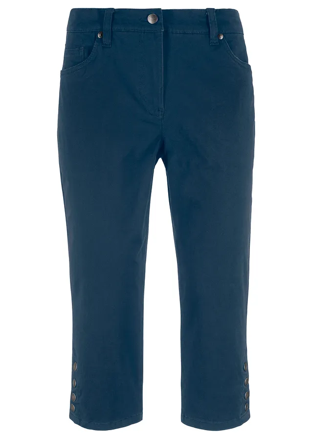 Bavlnené Capri nohavice s pohodlným pásom a gombičkami