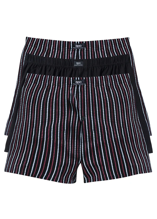 Wijde jersey boxershorts met katoen (set van 3), Kleur: zwart gedessineerd