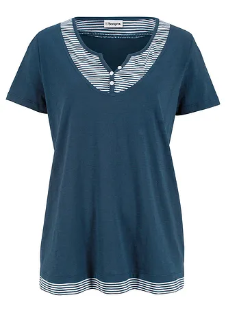 Tričko 2v1, krátký rukáv, organická bavlna, barva: tmavě modrá s proužky