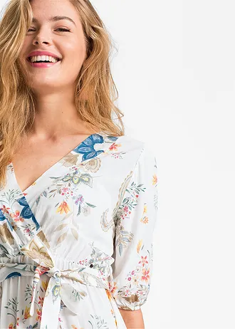 Robe midi en viscose fluide • blanc floral • Boutique bonprix