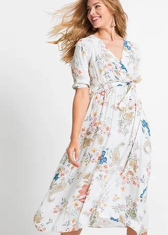 Robe midi en viscose fluide • blanc floral • Boutique bonprix