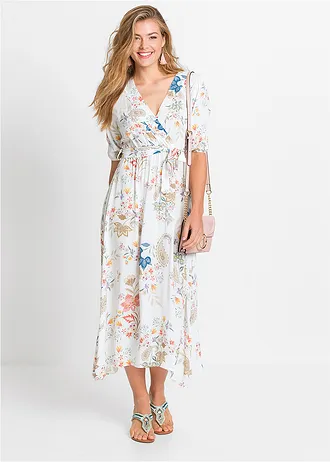 Robe midi en viscose fluide • blanc floral • Boutique bonprix