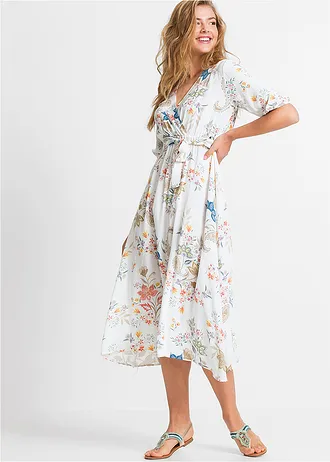 Robe midi en viscose fluide • blanc floral • Boutique bonprix