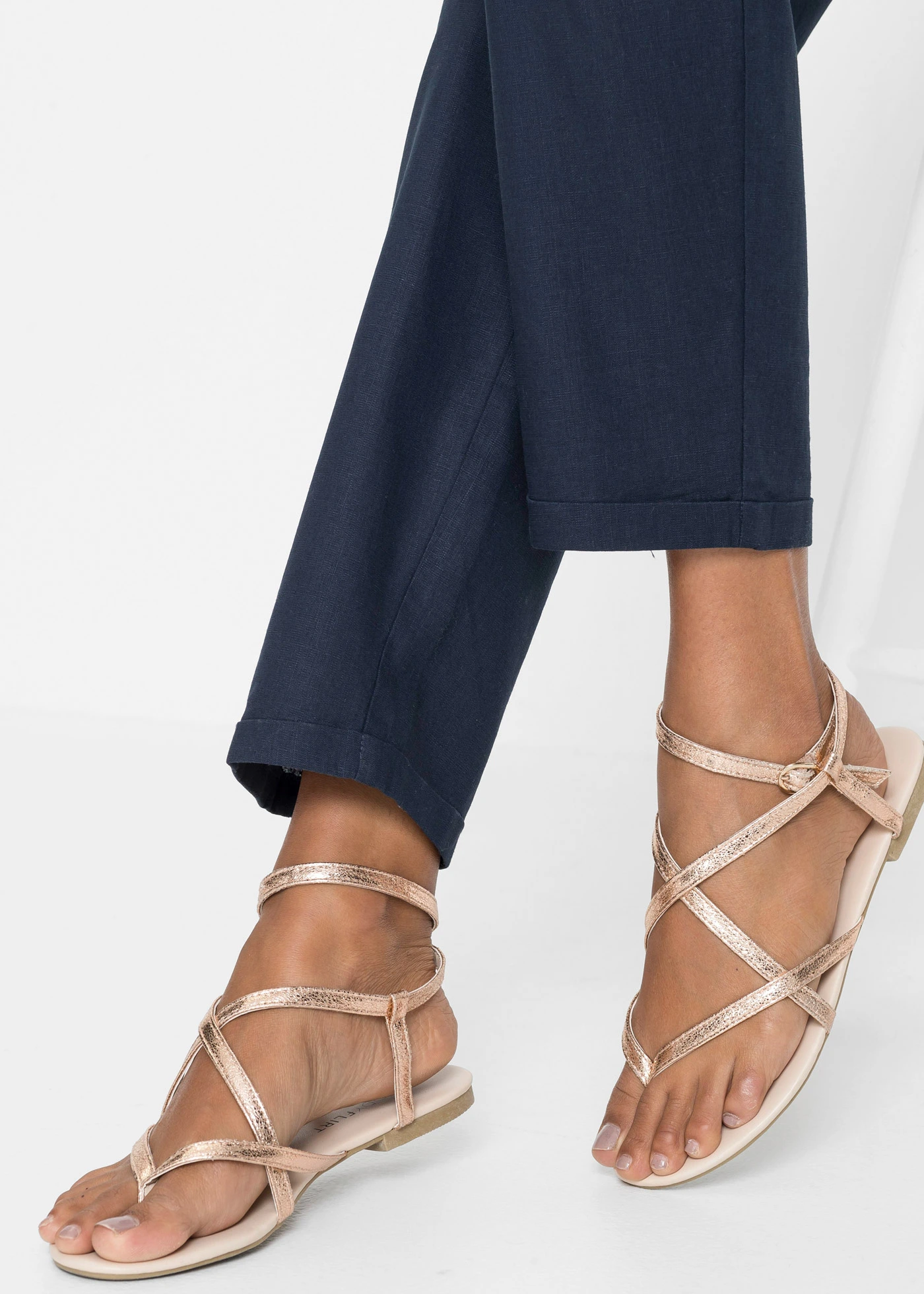 Linnen broek met elastische band • donkerblauw • bonprix online shop