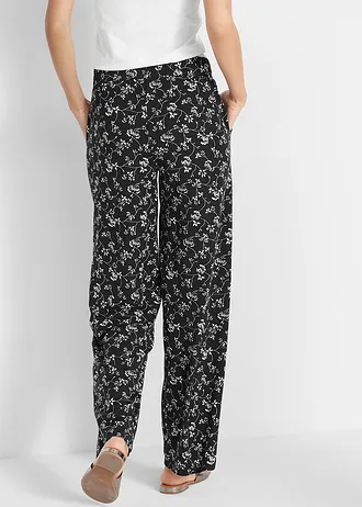 Pantalon palazzo en viscose extensible, Couleur: noir floral