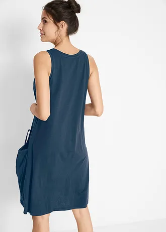 Knielange jurk van katoen-jersey met zakken, Kleur: donkerblauw