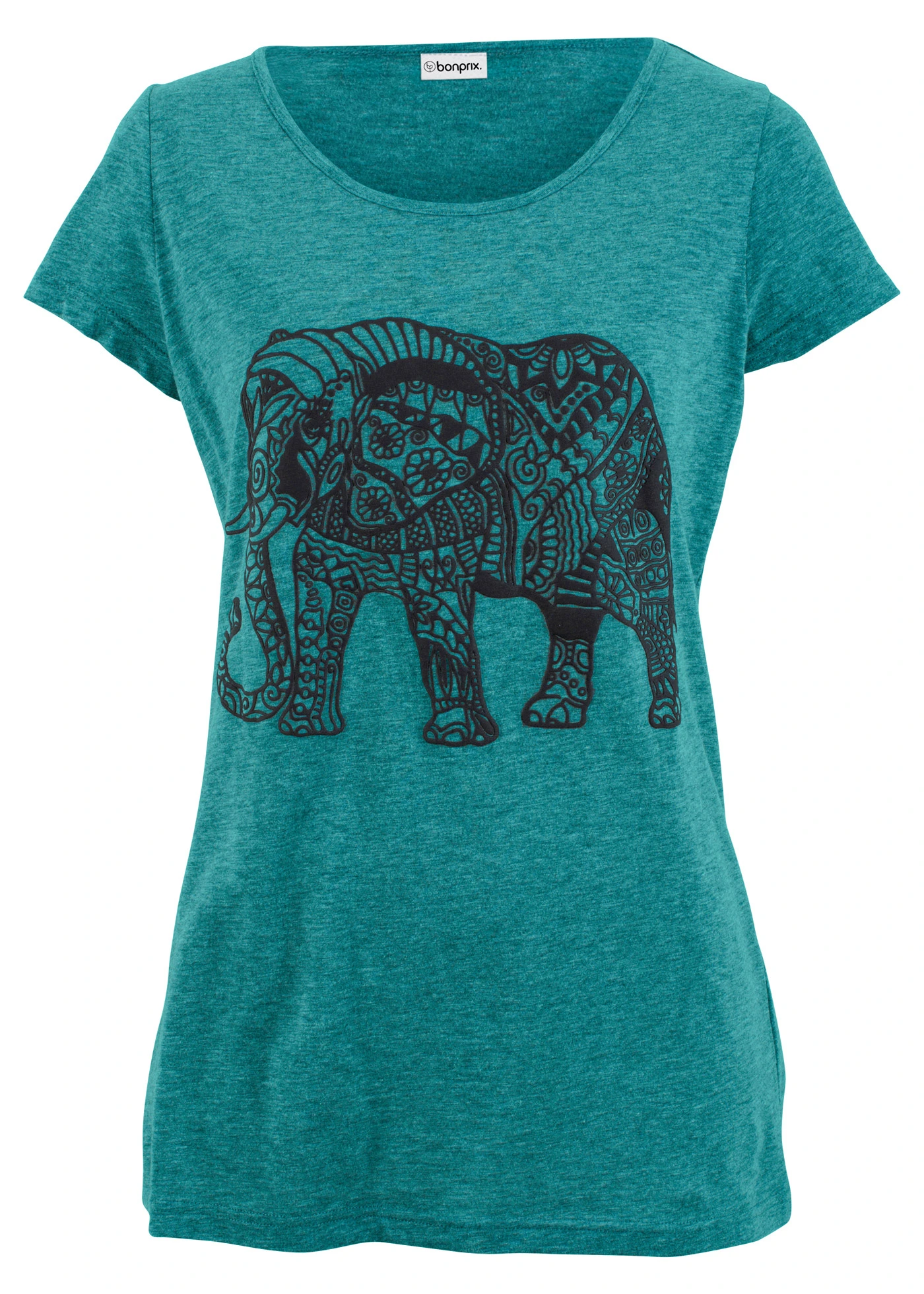 Tričko s krátkým rukávem a potiskem, z organické bavlny • kobaltově tyrkysovo-černá • bonprix obchod