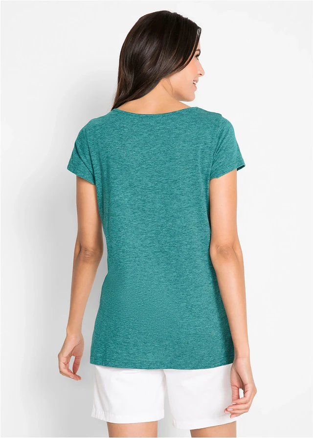 T-shirt en coton avec imprimé devant, manches courtes, Couleur: turquoise cobalt + noir