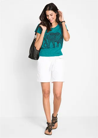 Tričko s krátkým rukávem a potiskem, z organické bavlny • kobaltově tyrkysovo-černá • bonprix obchod