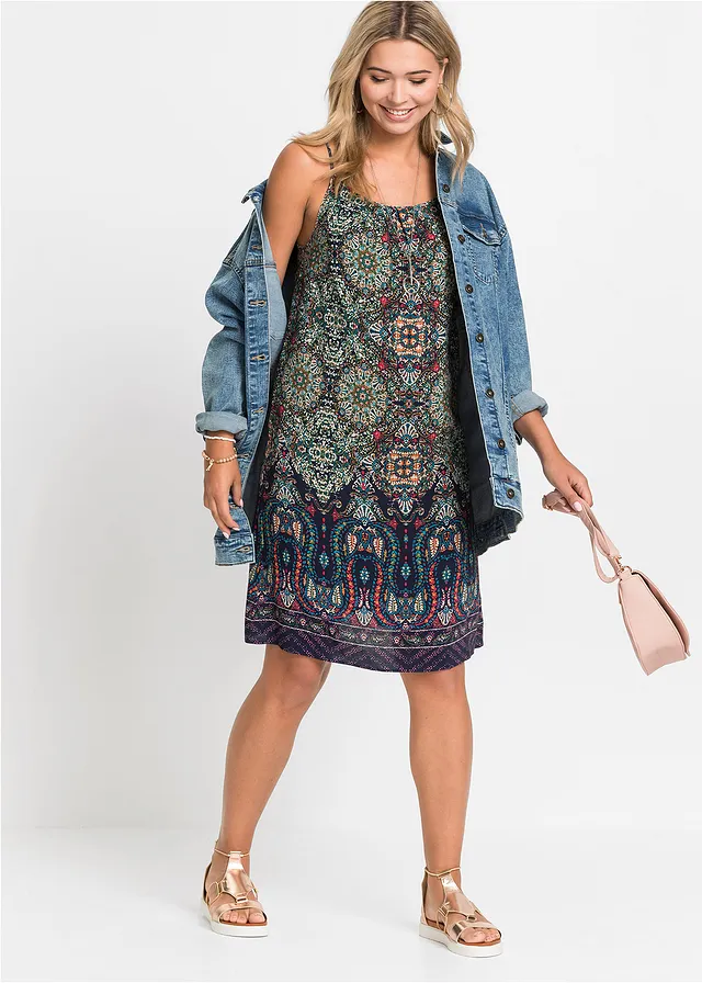 Jurk van soepele viscose • donkerblauw grafische print • bonprix online shop