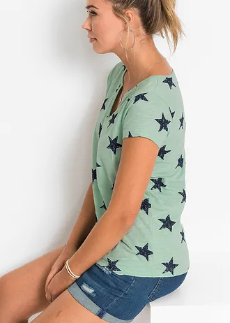 T-shirt 100% coton imprimé étoiles • vert-bleu foncé imprimé • Boutique bonprix