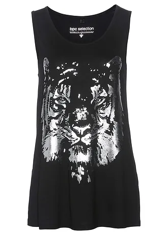 Dlouhý top, barva: černo-stříbrná s potiskem