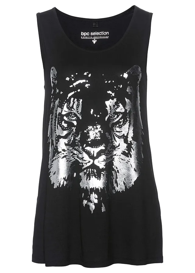 Dlouhý top • černo-stříbrná s potiskem • bonprix obchod