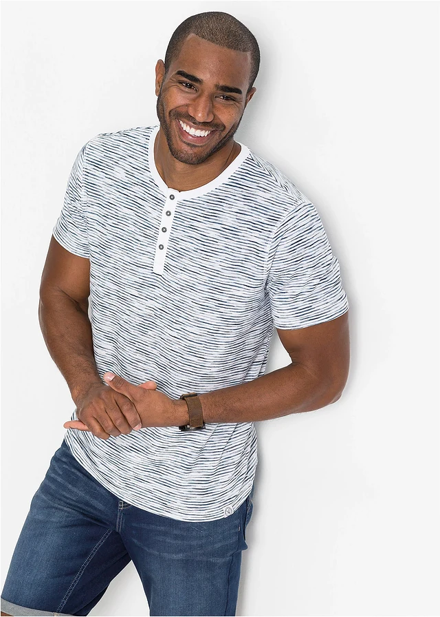 Henley shirt van puur katoen, korte mouw • blauw gestreept • product-page.page-title-suffix