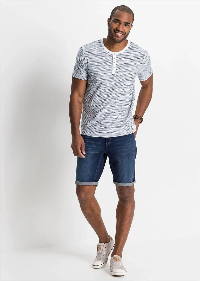 Henley shirt van puur katoen, korte mouw • blauw gestreept • product-page.page-title-suffix