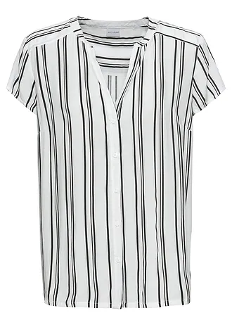 Blouse van viscose met korte mouwen, Kleur: wit-zwart gestreept
