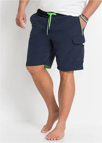 Zwemshort met zijzak, Kleur: donkerblauw - neongroen