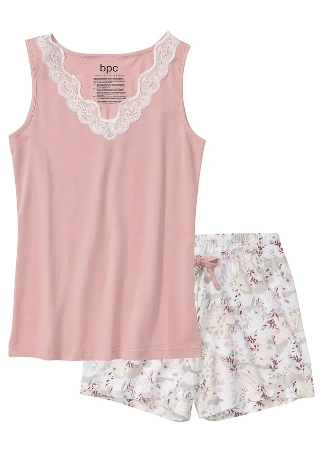 Pijama scurtă cu dantelă fină