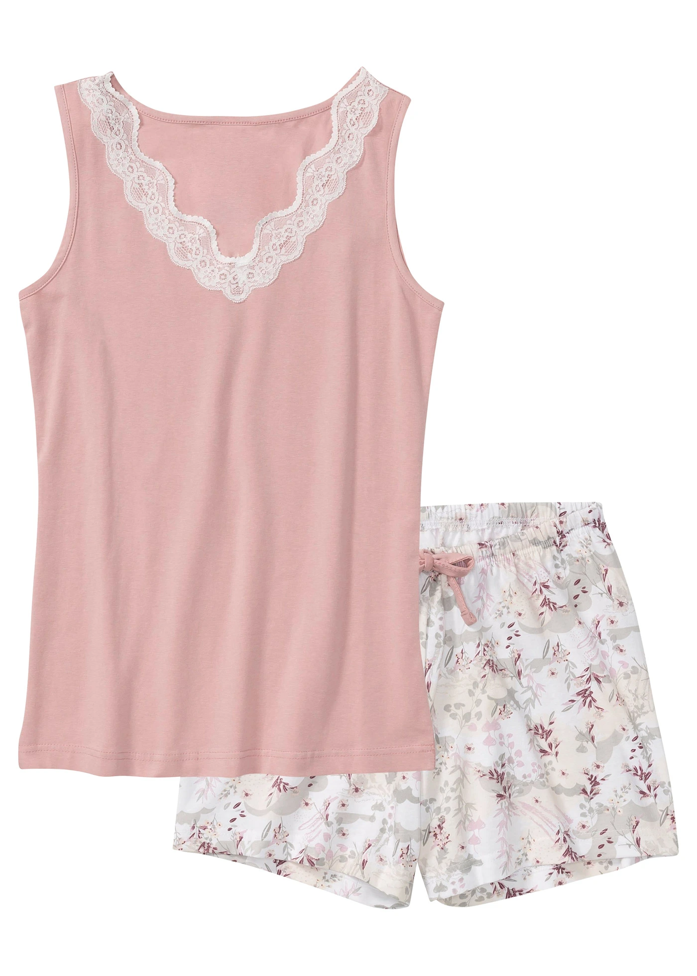 Krátké pyžamo s jemnou krajkou • růžovohnědá s potiskem • bonprix obchod