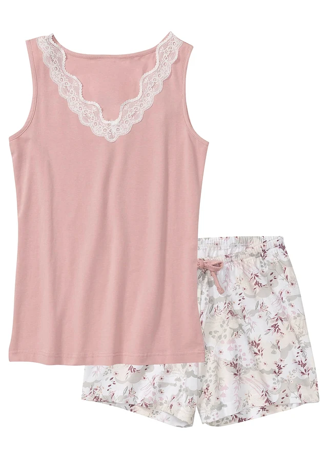 Pyjashort avec une jolie dentelle, Couleur: bois de rose imprimé