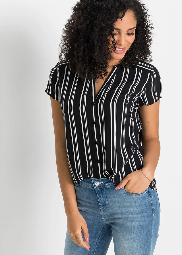 Chemisier manches courtes 100% viscose • noir/blanc rayé • product-page.page-title-suffix