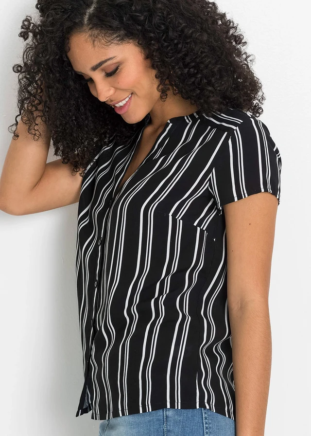 Blouse van viscose met korte mouwen • zwart/wit gestreept • product-page.page-title-suffix