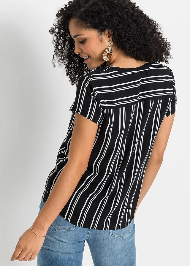 Chemisier manches courtes 100% viscose • noir/blanc rayé • product-page.page-title-suffix