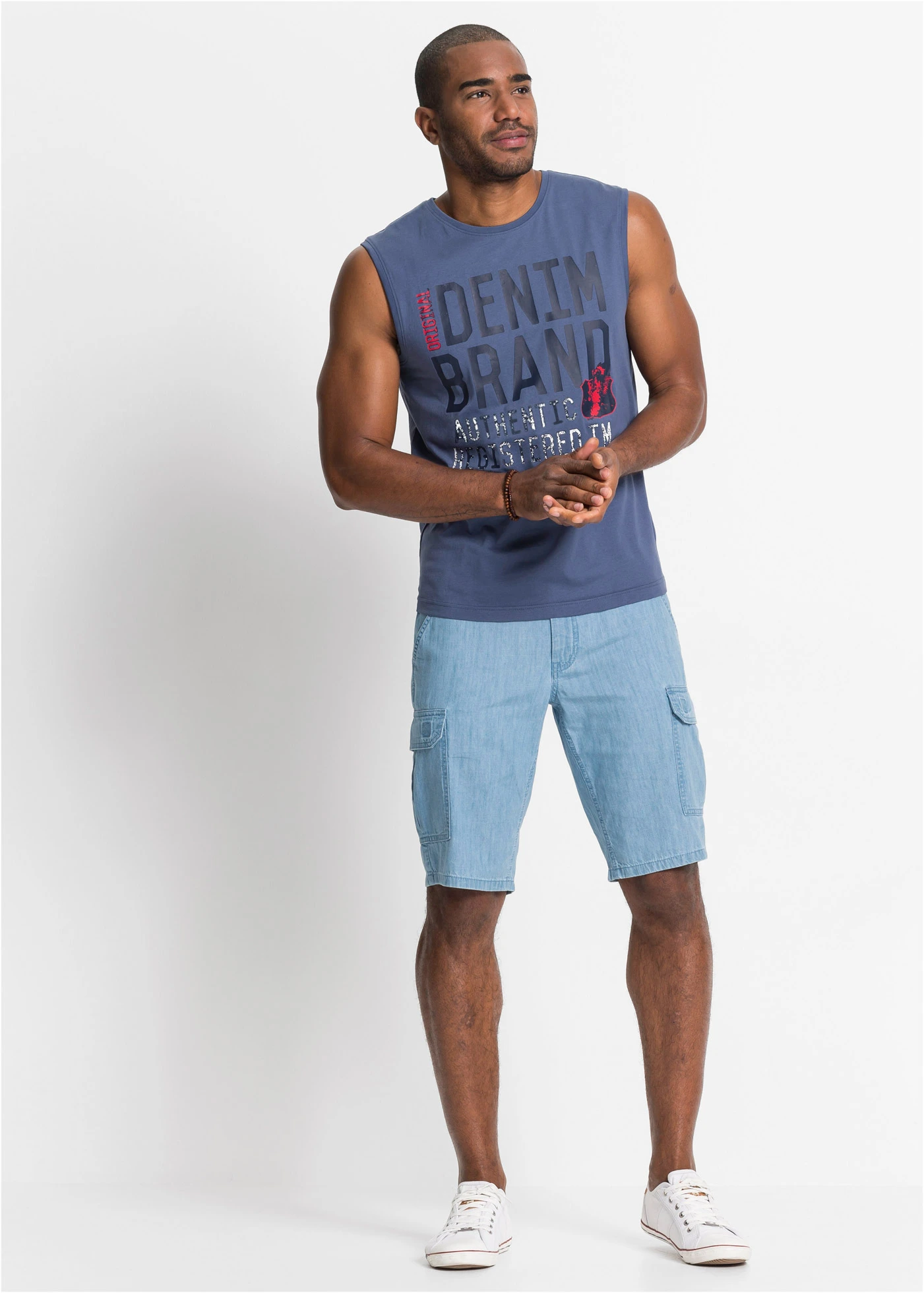 Tílko z čisté bavlny (2 ks v balení) • indigo-přírodní bílá s potiskem • bonprix obchod