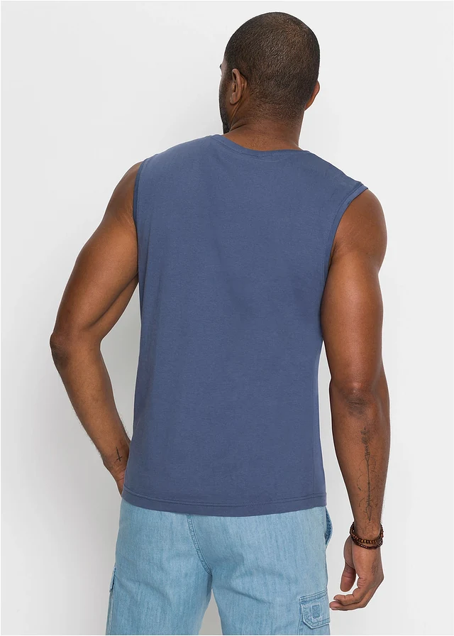 Lot de 2 débardeurs marcel 100% coton, Couleur: indigo+écru imprimé