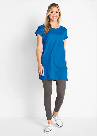 Boxy longshirt, korte mouw, Kleur: azuurblauw