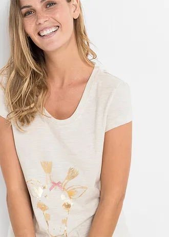 Pijama scurtă cu print lucios, culoare: bej melanj imprimat