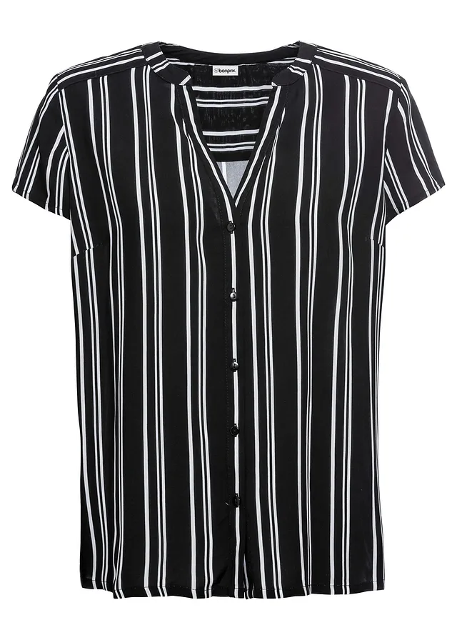 Halenka s krátkým rukávem, z čisté viskózy • černo-bílá s proužky • bonprix obchod