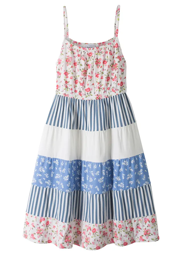 Jersey jurk van puur biologisch katoen • wolwit/middenblauw met print • bonprix online shop