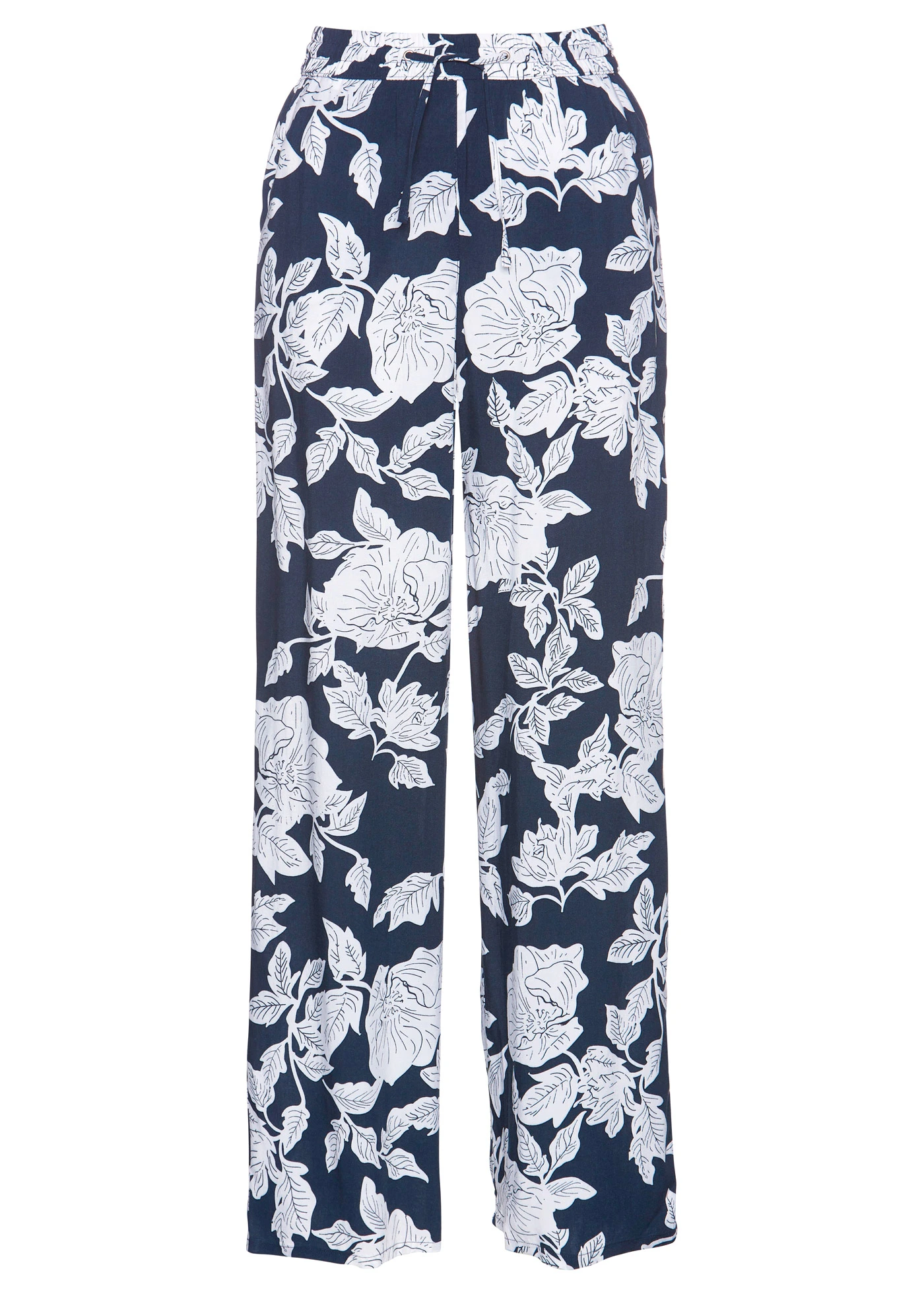 Pantalon palazzo imprimé en viscose • bleu foncé-blanc imprimé • Boutique bonprix