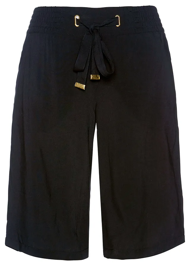 Bermuda van viscose met strikceintuur • zwart • bonprix online shop