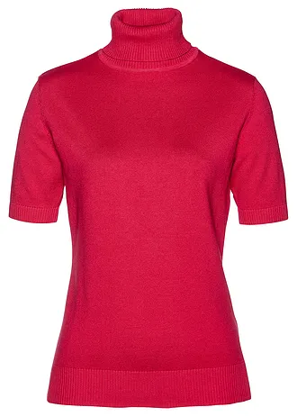 Svetr s rolákovým límcem, krátký rukáv • granátově červená • bonprix obchod