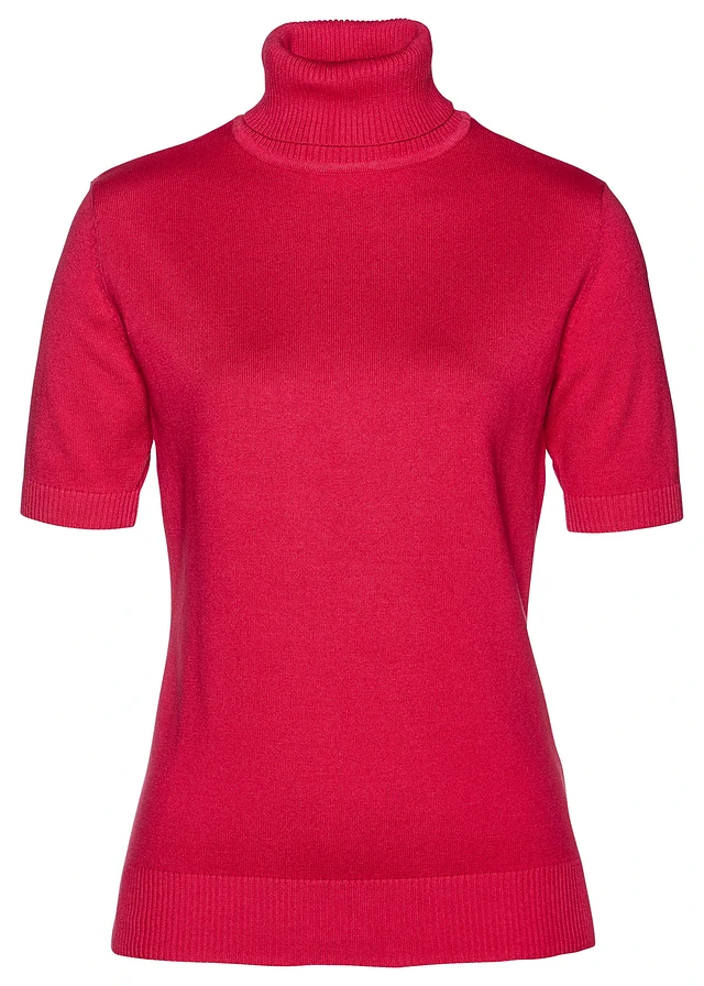 Pull col roulé à manches courtes, Couleur: rouge grenat