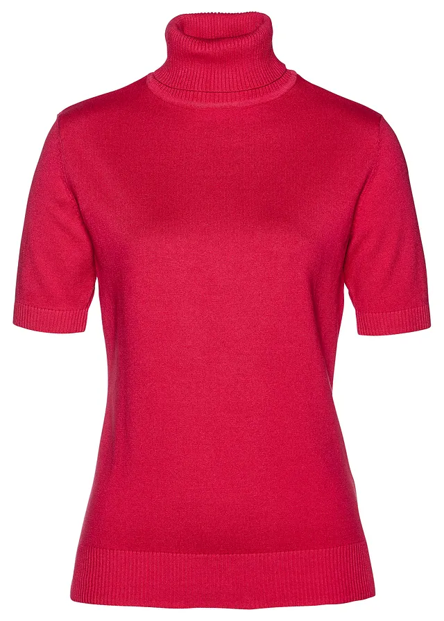 Svetr s rolákovým límcem, krátký rukáv • granátově červená • bonprix obchod
