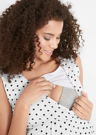 Lot de 2 tops de grossesse/d’allaitement • noir uni + blanc à pois • Boutique bonprix