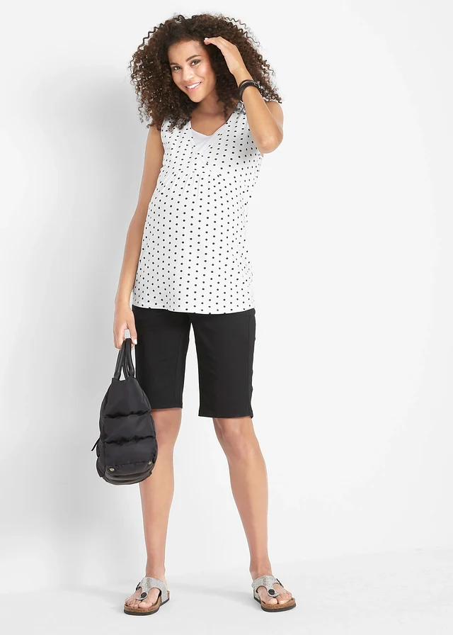 Lot de 2 tops de grossesse/d’allaitement, Couleur: noir uni + blanc à pois