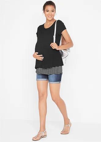 Těhotenské/kojicí tričko z viskózy 2v1, barva: černo-bílý proužek