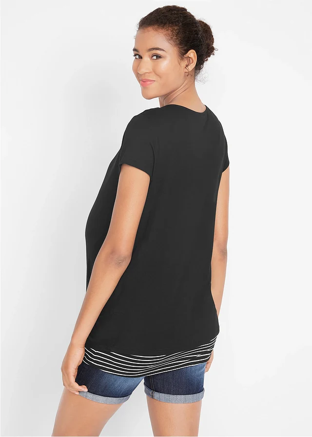 2-in-1 zwangerschapsshirt / voedingsshirt van viscose, Kleur: zwart/wit gestreept