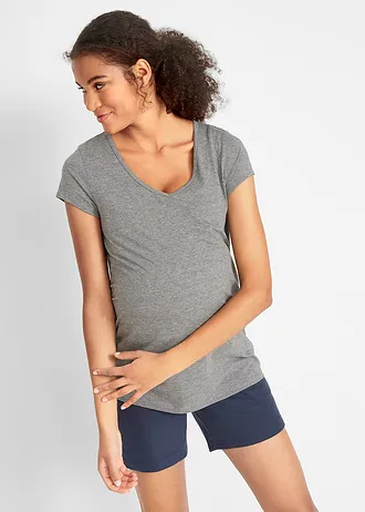 Shirt ciążowy basic (2 szt.), bawełna organiczna, kolor: ciemnoniebieski + szary melanż