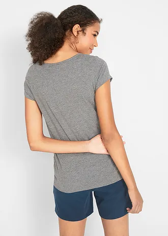 Shirt ciążowy basic (2 szt.), bawełna organiczna, kolor: ciemnoniebieski + szary melanż