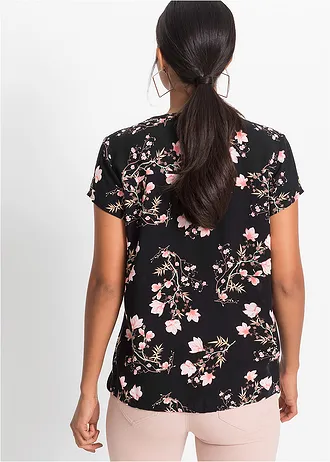 Blouse van viscose met korte mouwen, Kleur: zwart gebloemd